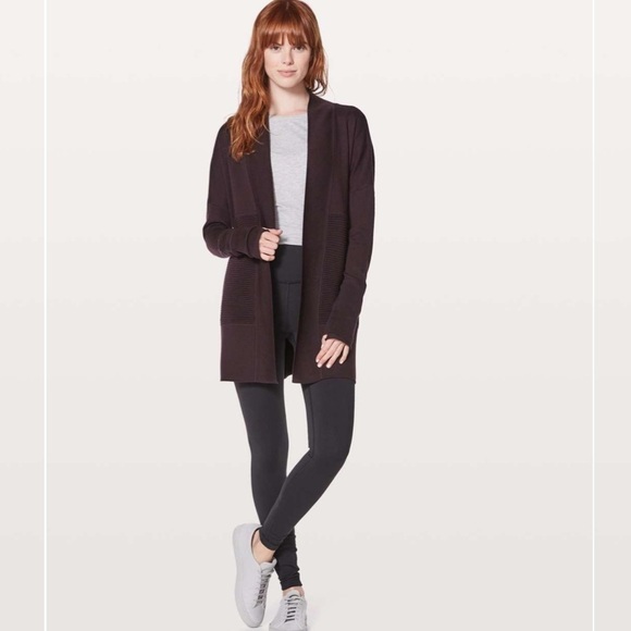 Lululemon Sit In Lotus Wrap Knit Cardigan Sweater Black Cherry Purple - Picture 13 of 15